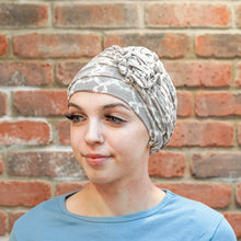 Load image into Gallery viewer, Lotus Turban in Printed Linen by Christine Headwear
